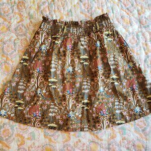 Boden Cotton Mustard Brown Floral Print Skirt